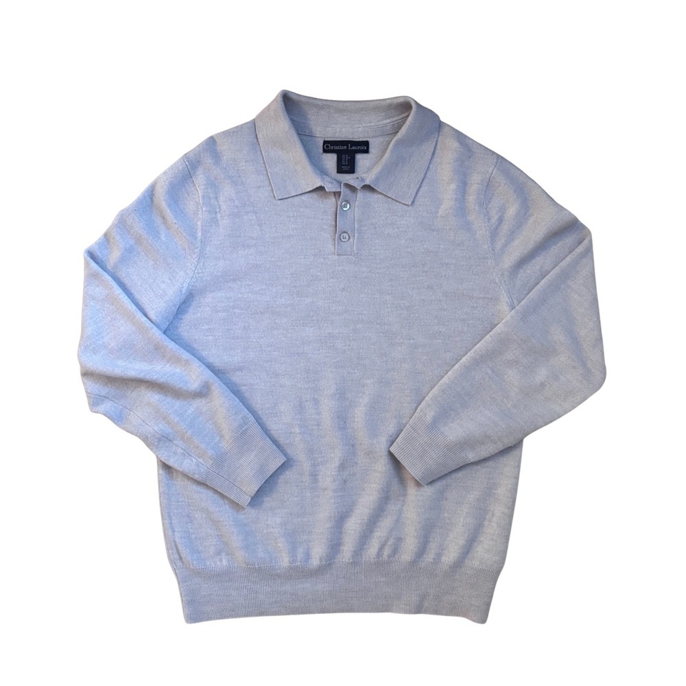 Christian Lacroix Merino Wool Light Gray Polo Sweater
